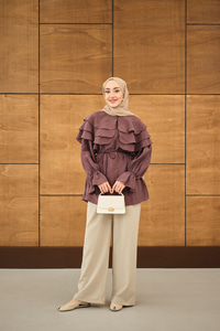 Geniş Katlı Yaka Bel Bağlamalı Tunik Mürdüm