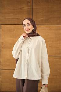 Geniş Kesim Gömlek Krem