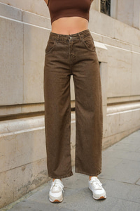 Geniş Kesim Kot Pantolon Kahverengi