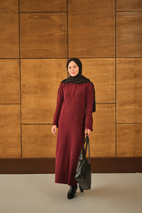 Geniş Kol Triko Elbise Bordo