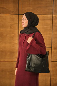 Geniş Kol Triko Elbise Bordo