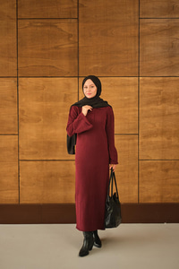 Geniş Kol Triko Elbise Bordo