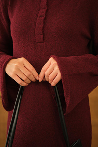 Geniş Kol Triko Elbise Bordo