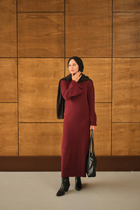 Geniş Kol Triko Elbise Bordo