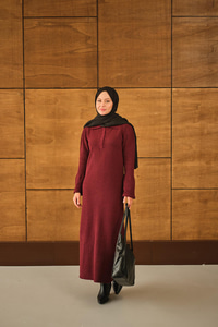 Geniş Kol Triko Elbise Bordo