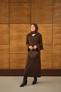 Geniş Kol Triko Elbise Kahverengi