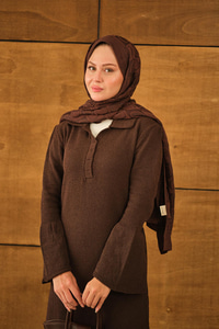 Geniş Kol Triko Elbise Kahverengi