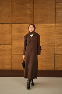 Geniş Kol Triko Elbise Kahverengi