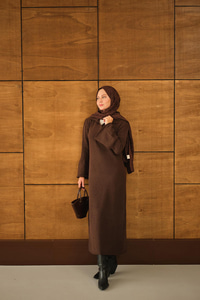 Geniş Kol Triko Elbise Kahverengi