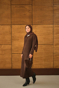 Geniş Kol Triko Elbise Kahverengi