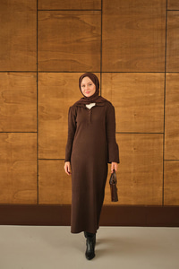 Geniş Kol Triko Elbise Kahverengi