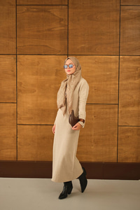 Geniş Kol Triko Elbise Krem