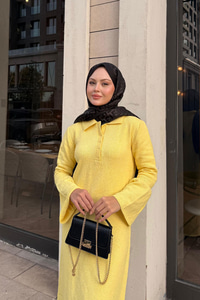 Geniş Kol Triko Elbise Sarı