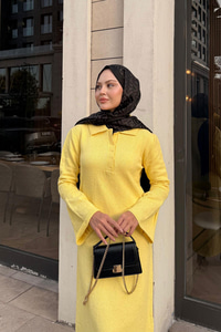 Geniş Kol Triko Elbise Sarı