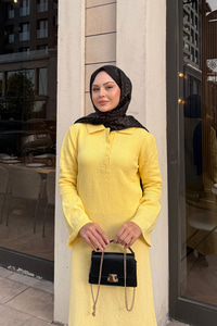 Geniş Kol Triko Elbise Sarı