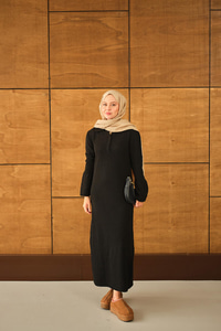 Geniş Kol Triko Elbise Siyah