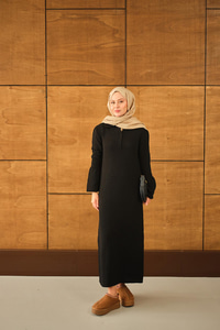 Geniş Kol Triko Elbise Siyah