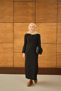 Geniş Kol Triko Elbise Siyah