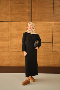 Geniş Kol Triko Elbise Siyah