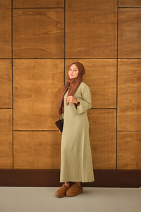 Geniş Kol Triko Elbise Su Yeşil