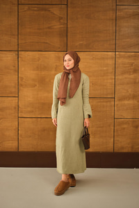 Geniş Kol Triko Elbise Su Yeşil