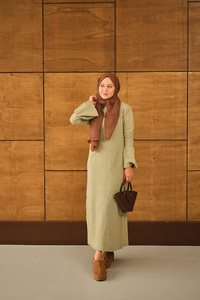 Geniş Kol Triko Elbise Su Yeşil