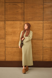 Geniş Kol Triko Elbise Su Yeşil