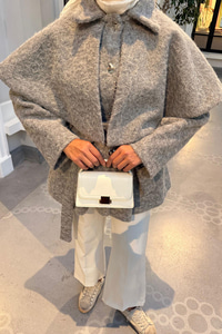 Geniş Yaka Simli Kaşe Ceket Gri