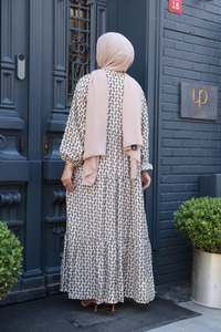 Geometrik Dalgalı Desenli Elbise Haki Yeşil