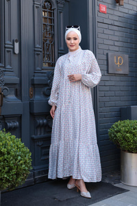 Geometrik Dalgalı Desenli Elbise Pembe