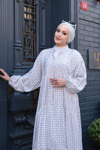 Geometrik Dalgalı Desenli Elbise Pembe