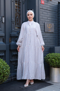 Geometrik Dalgalı Desenli Elbise Pembe