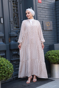 Geometrik Dalgalı Desenli Elbise Vizon