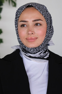 Geometrik Desen Eşarp Beyaz