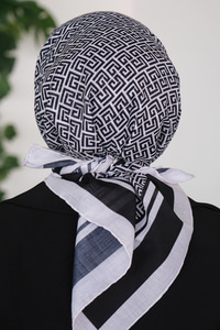 Geometrik Desen Eşarp Beyaz