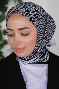 Geometrik Desen Eşarp Beyaz