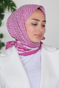 Geometrik Desen Eşarp Fuşya