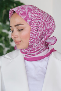 Geometrik Desen Eşarp Fuşya