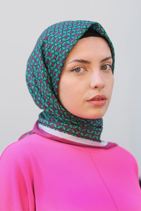 Geometrik Desen Eşarp  Fuşya