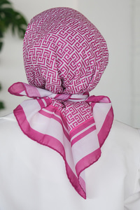 Geometrik Desen Eşarp Fuşya