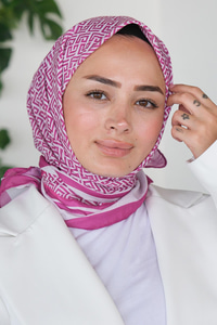 Geometrik Desen Eşarp Fuşya