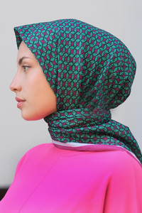 Geometrik Desen Eşarp  Fuşya