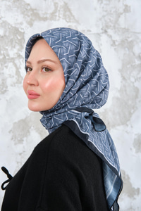 Geometrik Desen Eşarp İndigo Mavi