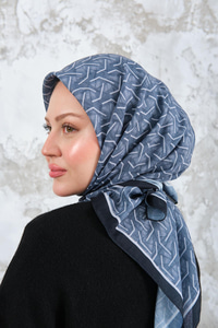 Geometrik Desen Eşarp İndigo Mavi