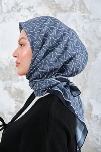 Geometrik Desen Eşarp İndigo Mavi