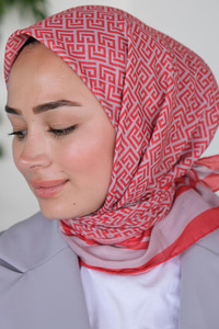 Geometrik Desen Eşarp Kiremit