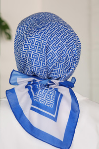 Geometrik Desen Eşarp Saks Mavi