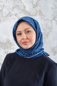 Geometrik Desen Eşarp Saks Mavi