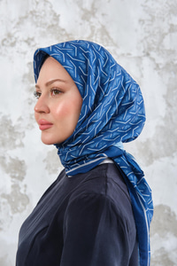 Geometrik Desen Eşarp Saks Mavi