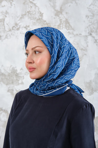 Geometrik Desen Eşarp Saks Mavi